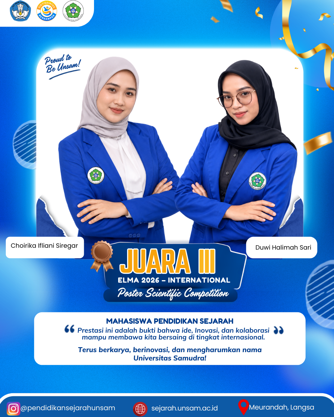 Mahasiswa Pendidikan Sejarah Universitas Samudra Raih Juara III Internasional di ELMA 2026