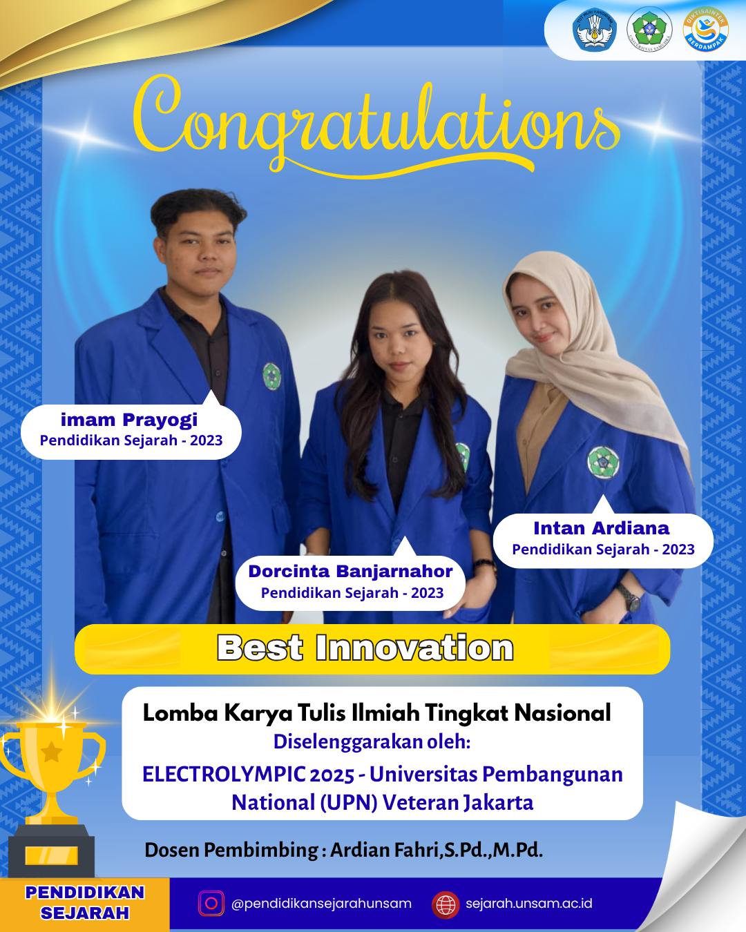 Tim Mahasiswa Pendidikan Sejarah Unsam Raih Penghargaan Best Innovation Tingkat Nasional